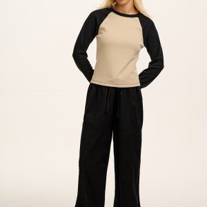 Chuck - Wide Leg Cotton Trousers in Black