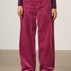 Delores - Organic Cord Wide Leg Trousers in Raspberry