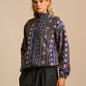 Nicks - Full Zip Polar Fleece in Navy Folk Floral